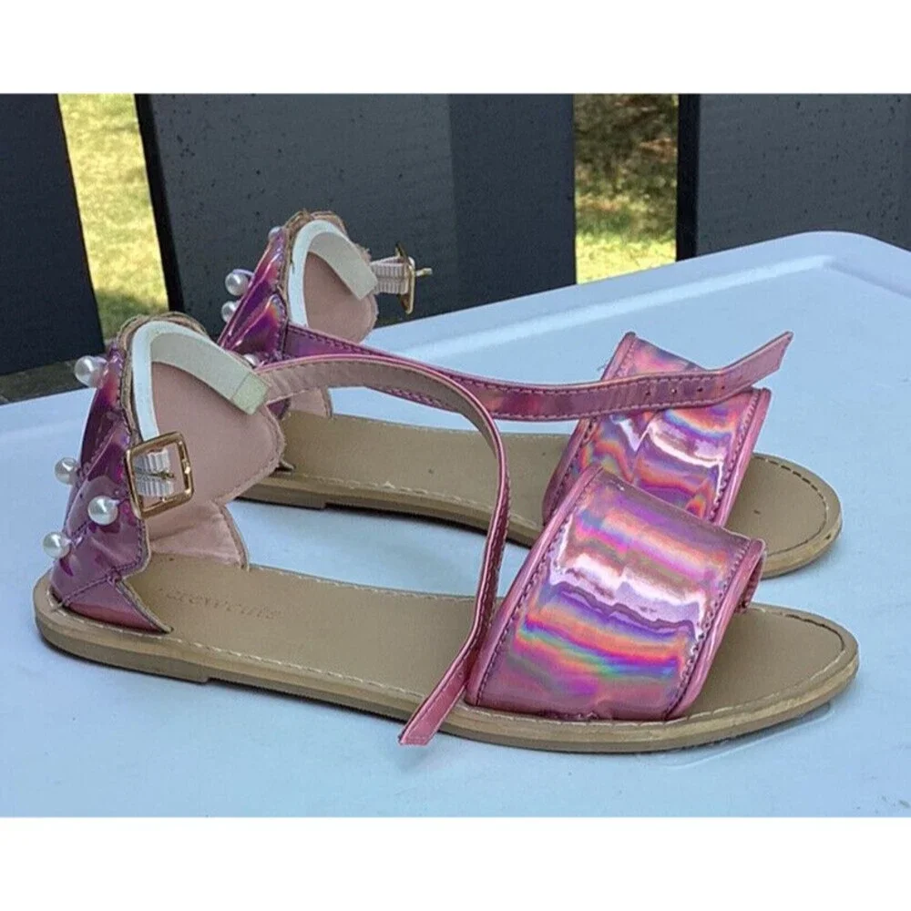 crewcuts girls pink sandals Pearls Shell Back Design Big Girls Sz 1